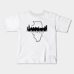 Chicago Illinois Skyline Black Border Kids T-Shirt